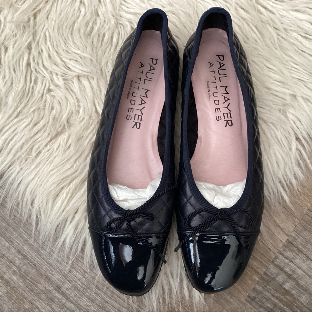 Paul Mayer Attitudes Black Quilted Ballet Flats made in Spain sz 9 length 10.
